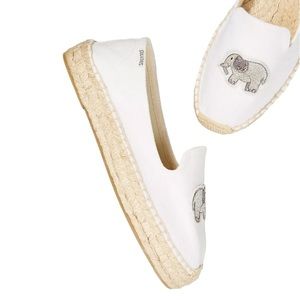 Anthro Soludos Beaded Elephant White Platform Espadrilles Smoking Slipper - 6
